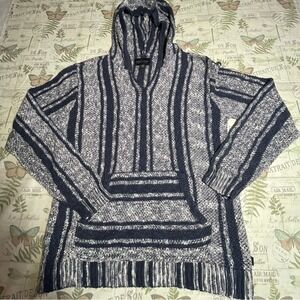 Lucky Brand Blue and White Striped Hoodie large hippie
